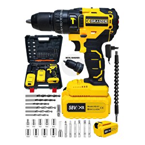 Alman 58 V 10 Ah 13 Mm Metal Mandren Darbeli Çift Akülü Vidalama Matkap 27 Parça Pro Set Sari
