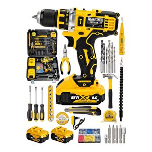 Alman Max 58 V 5 Ah Darbeli Bakir Sargili Çift Akülü Vidalama Çelik Şanzuman Şarjlı Matkap Hoby Set