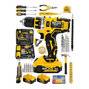 Alman Max 58 V 5 Ah Darbeli Bakir Sargili Çift Akülü Vidalama Çelik Şanzuman Şarjlı Matkap Hoby Set