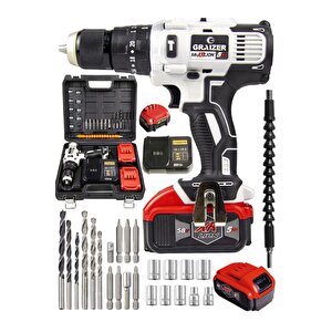 Alman 58 V 5 Ah 13 Mm Çelik Mandren Darbeli Çift Akülü Vidalama Metal Şanzuman Şarjlı Matkap