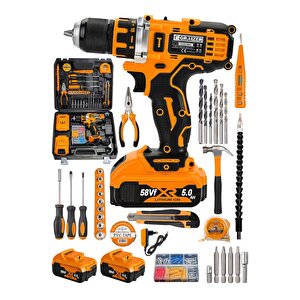 Alman Technology 58 V 5 Ah Darbeli Çift Akülü Şarjlı Vidalama Matkap 32 Parça Hobi Set