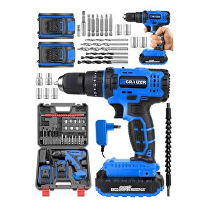 Alman G-r-z 58 V 5 Ah Darbeli Bakır Sargili Çelik Şanzuman Şarjlı Çift Akülü Vidalama Matkap