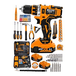 Alman Max 58 V 5 Ah Darbeli Bakir Sargili Çift Akülü Vidalama Çelik Şanzuman Şarjlı Matkap Hoby Set