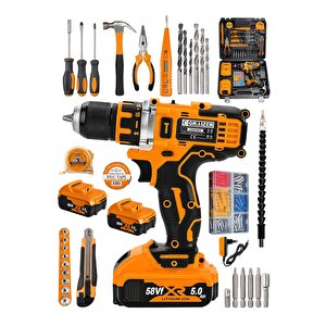 Alman Max 58 V 5 Ah Darbeli Bakir Sargili Çift Akülü Vidalama Çelik Şanzuman Şarjlı Matkap Hoby Set