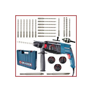 Alman 2-26 Kırıcı Delici 3000 Watt Sjs Metal Dişli Şanzuman Darbeli Matkap + Yedek Mandren + 20 Uç