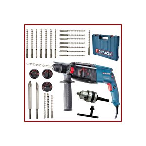 Alman 2-26 Kırıcı Delici 3000 Watt Sjs Metal Dişli Şanzuman Darbeli Matkap + Yedek Mandren + 20 Uç