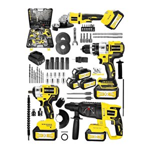 Alman 999 Vf 20 Ah 4 Lü Set Akülü Şarjlı Kırıcı Delici Taşlama Vidalama Somun Sökme Set