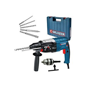Alman 3000 Watt Kırıcı Delici 5.0 Joul Sjs Metal Dişli Şanzuman Hilti Darbeli Matkap + 5 Uç 28mm-gri