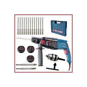 Alman 3000 Watt Kırıcı Delici Sjs Metal Dişli Şanzuman Hilti Darbeli Matkap + Yedek Mandren + 15 Uç