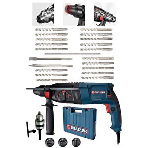 Graizer Alman 3000 Watt Kırıcı Delici Hilti Matkap Metal Şanzumanlı ++ 20 Adet Uç ++yedek Mandren
