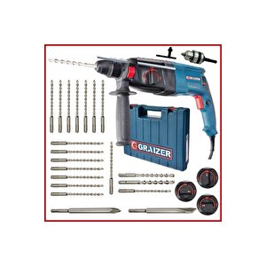 Alman 3000 Watt Kırıcı Delici 5.0 Joul Sjs Metal Dişli Darbeli Matkap + Yedek Mandren + 20 Uç