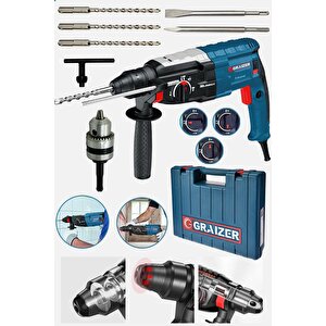 Alman 3000 W Bakir Sargili Kırıcı Delici Hilti Matkap Metal Şanzumanlı + 5 Adet Uç Yedek Mandren Gri