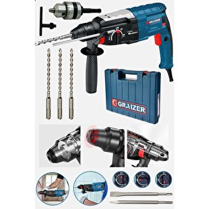 Alman 3000 W Bakir Sargili Kırıcı Delici Hilti Matkap Metal Şanzumanlı + 5 Adet Uç Yedek Mandren Gri