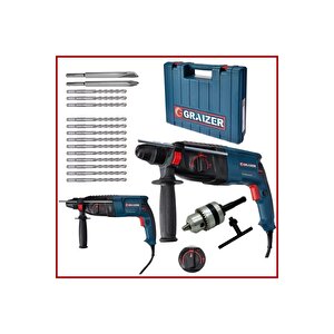 Alman G-3000 Watt 5.0 Joul Metal Dişli Hilti Darbeli Matkap + Yedek Mandren + 15 Uç Kırıcı Delici