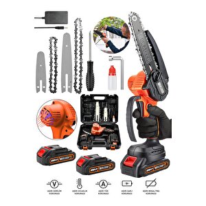 Alman 128 Vf 10 Ah Akülü Dal Kesme Budama Testere Bıçkı Makinesi + 2 Adet Zincir Hediye 15 Cm