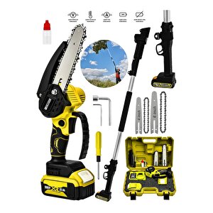 Alman 598 Vf 20 Ah Akülü Şarjlı Dal Kesme Budama Testere Bıçkı Makinesi + 2 Metre Teleskopik Uzatma