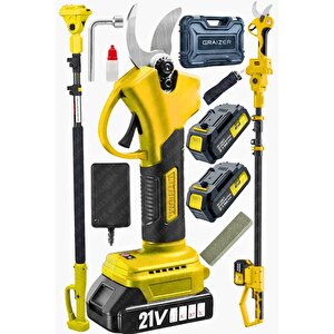 Alman 21 V Akülü Bağ Dal Ağaç Budama Kesme Şarjlı Makası Makas Makinesi + Teleskop Uzatma