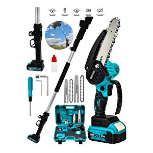 Alman 598 Vf 20 Ah Akülü Şarjlı Dal Kesme Budama Testere Bıçkı Makinesi + 2 Metre Teleskopik Uzatma