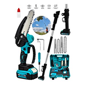Alman 598 Vf 20 Ah Akülü Şarjlı Dal Kesme Budama Testere Bıçkı Makinesi + 2 Metre Teleskopik Uzatma