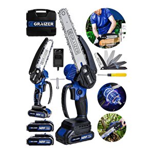 Alman 148 Vf 10 Ah %100 Kömürsüz Motor Akülü Dal Kesme Budama Testere Bıçkı Makinesi 15 Cm