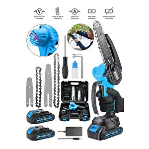 Alman 128 Vf 10 Ah Akülü Dal Kesme Budama Testere Bıçkı Makinesi + 4 Adet Zincir