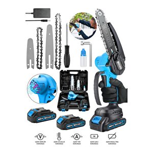 Alman 128 Vf 10 Ah Akülü Dal Kesme Budama Testere Bıçkı Makinesi + 4 Adet Zincir