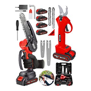 Alman 598 Vf 20 Ah 2 Li Set 4 Akülü Çelik Şanzuman Şarjlı Dal Ağaç Kesme Bağ Budama Makası Testere
