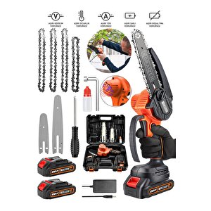 Alman 128 Vf 10 Ah Akülü Dal Kesme Budama Testere Bıçkı Makinesi + 4 Adet Zincir