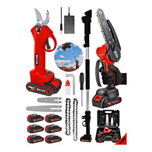 Alman 598 Vf 20 Ah 2 Li Set 6 Akülü Şarjlı Ağaç Dal Kesme Budama Makası Testere 1 Teleskop Hediyeli
