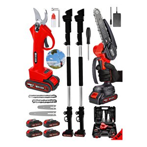Graizer Alman 598 Vf 20 Ah 2 Li Set 4 Akülü Şarjlı Ağaç Dal Kesme Budama Makası Testere 2 Teleskop Hediyeli