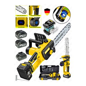 21 Vf 3000 Mah Dijital Şarj Göstergeli Karbon Motor Şarjlı Akülü Dal Kesme Budama Testere Makinesi