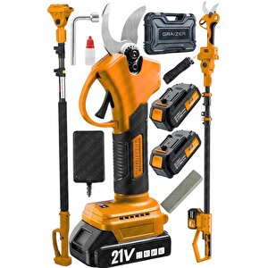 Alman 21 V Akülü Bağ Dal Ağaç Budama Şarjlı Makası Makas Makinesi + Teleskop Uzatma