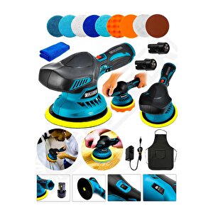 Alman 598 Vf Li-ion Çift Akülü 6 Kademe Devir Ayarlı Pasta Cila Polisaj Zımpara Makinesi Orbital