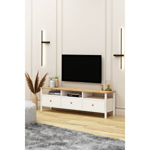 Remy Tv Ünitesi Ahşap Kulplu 150 Cm Alt Modül Sepetbeyaz
