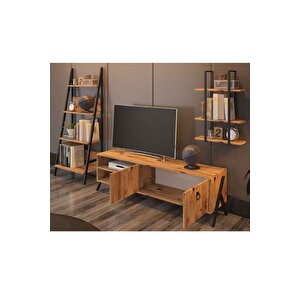 Yanke Tv Ünitesi 150 Metal Raflı + Kitaplık Atlantik Çam