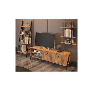 Yanke Tv Ünitesi 150 Metal Raflı + Kitaplık Atlantik Çam
