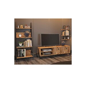 Yanke Tv Ünitesi 150 Metal Raflı + Kitaplık Atlantik Çam