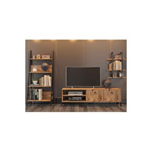 Yanke Tv Ünitesi 150 Metal Raflı + Kitaplık Atlantik Çam