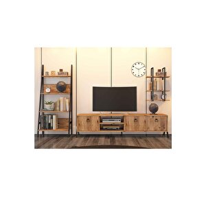 Yanke Tv Ünitesi 180 Metal Raflı + Kitaplık Atlantik Çam