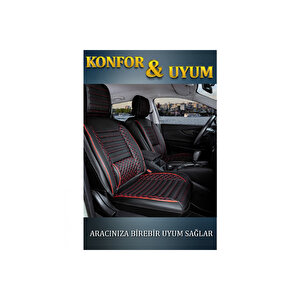 Seat Alhambra 3 Tekli 5 Koltuklu Lüx Deri Oto Koltuk Kılıfı Ön Arka Takım Safir Si̇yah Kirmizi Siyah - Kırmızı