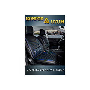 Peugeot Partner 3 Tekli Lüx Deri Oto Koltuk Kılıfı Ön Arka Takım Safir Si̇yah Mavi̇ Siyah - Mavi