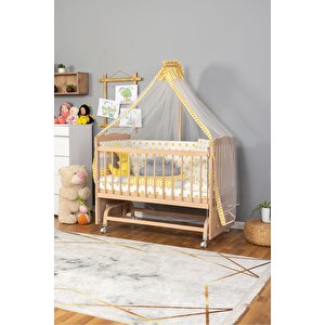Ahşap Beşik Anne Yanı Beşik Organik (boyasiz) 60x120 - Sarı Yıldız Uyku Seti Yatak Tekerlekli