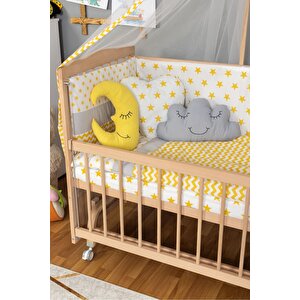 Ahşap Beşik Anne Yanı Beşik Organik (boyasiz) 60x120 - Sarı Yıldız Uyku Seti Yatak Tekerlekli