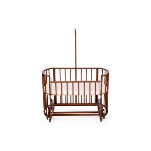 Ahşap Beşik Anne Yanı Beşik Ceviz 60x120 Sarı Yıldız Uyku Seti Yatak