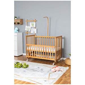 Ahşap Beşik Anne Yanı Beşik Vernikli 70x130 - Uyku Setsiz Tek Yataklı + Tekerlekli