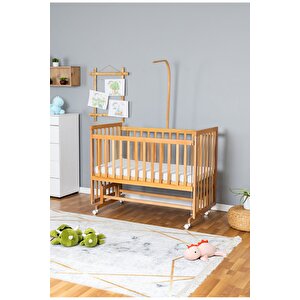 Ahşap Beşik Anne Yanı Beşik Vernikli 70x130 - Uyku Setsiz Tek Yataklı + Tekerlekli