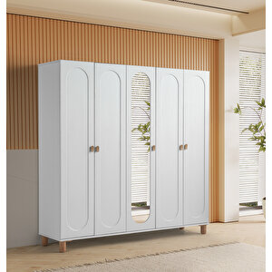 Masal %100 Mdf Membran 5 Kapaklı Dolap Gardırop beyaz