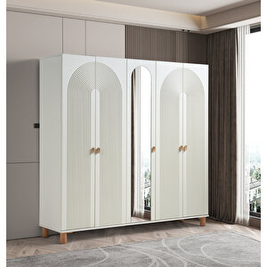 Elegance %100 Mdf Membran 5 Kapaklı Dolap Gardırop beyaz