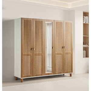 Favori %100 Mdf Membran 5 Kapaklı Dolap Gardırop ceviz