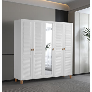 Favori %100  Mdf Membran 5 Kapaklı Dolap Gardırop beyaz
